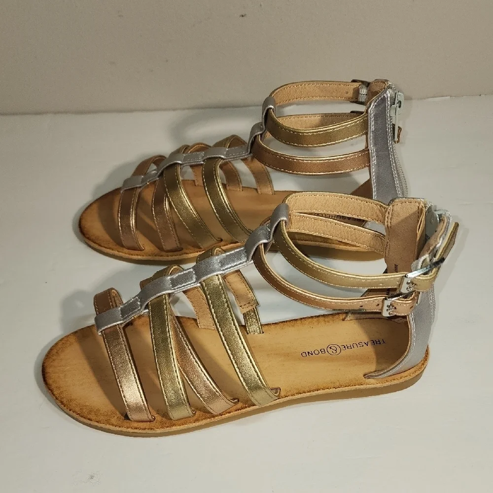 Treasure & Bond Women's Gold and Silver Strappy Sandals